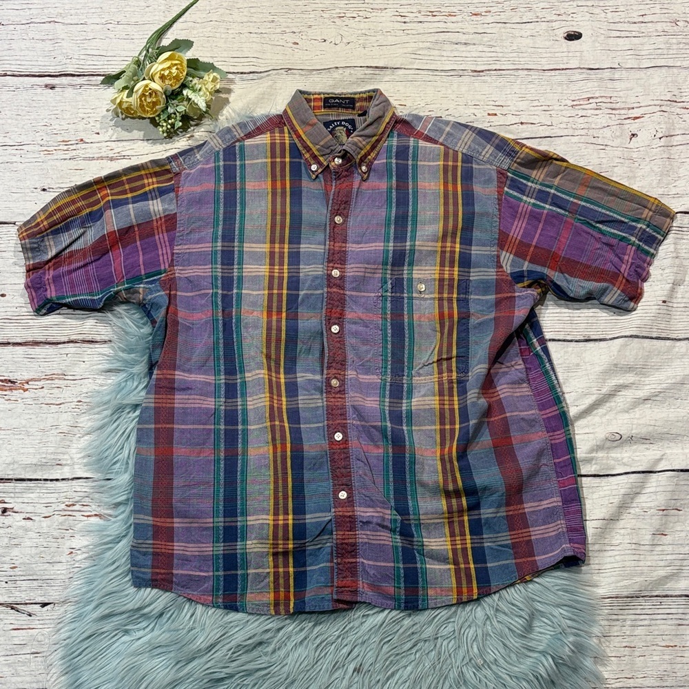 Gant Vintage Salty Dog Multi Colored Plaid Short Sleeve Button Down Top